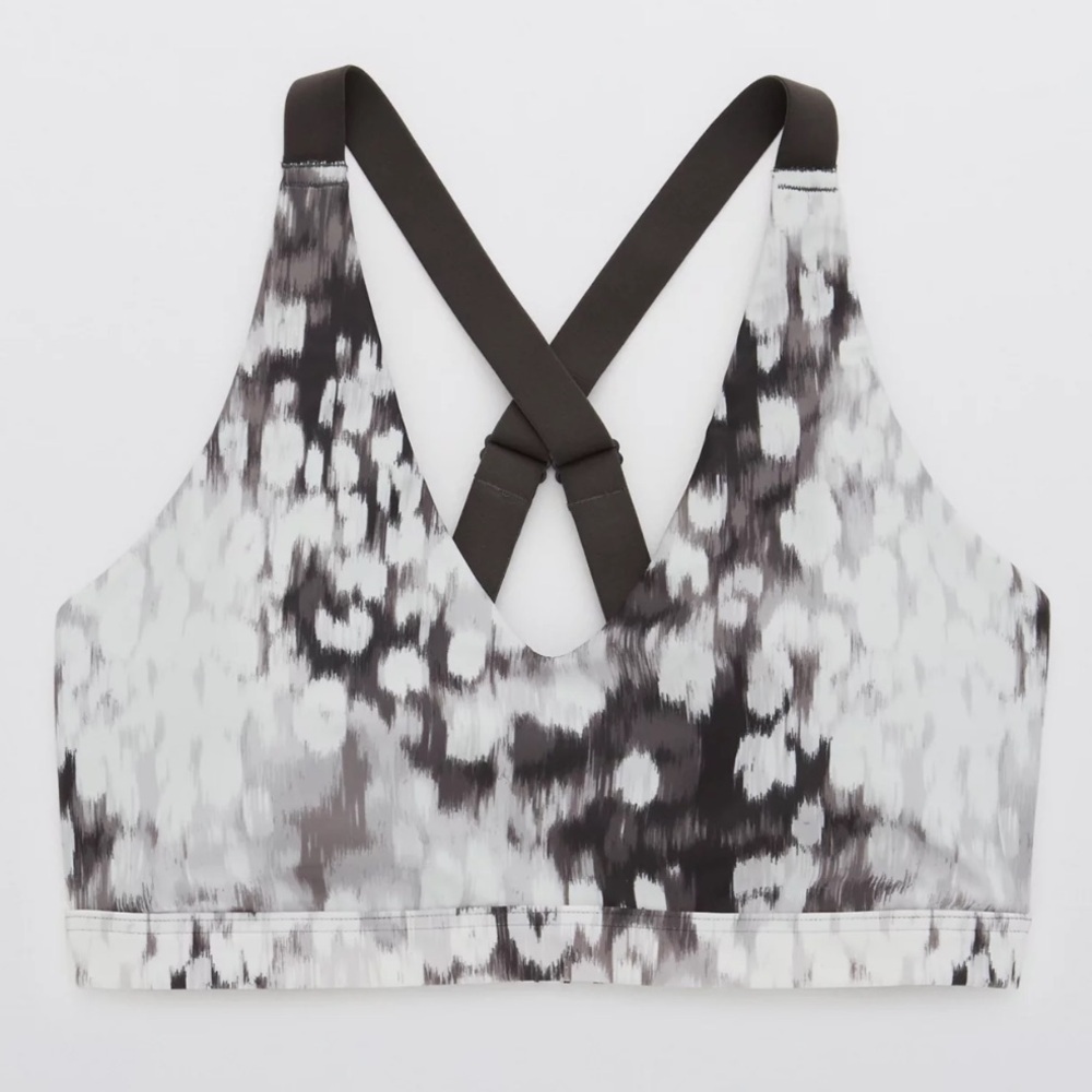 Aerie Offline Shine Strappy Back Sports Bra Workout Athletic Silver Shadow Large
